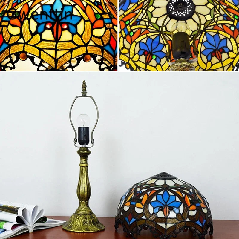 Afralia™ Tiffany Style Stained Glass Led Table Lamp