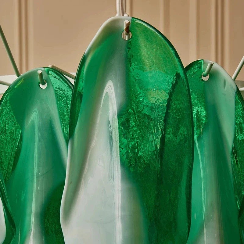 Afralia™ Pink Green Petal Glass Chandelier Ceiling Mount - Luxury Pendant Light Fixture