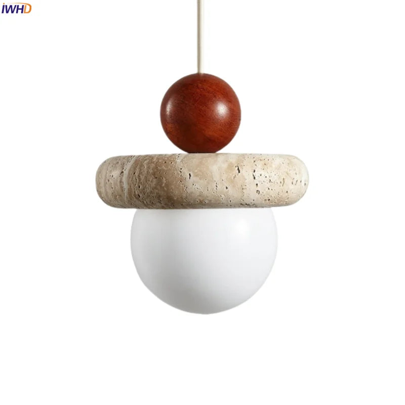 Afralia™ Nordic LED Wood Pendant Light Yellow Travertine Interior Lighting