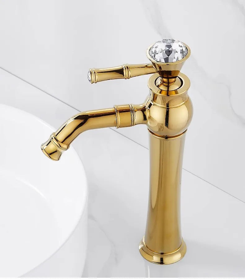 Afralia™ Gold Brass Bathroom Faucet Single Handle Deck Mounted Basin Mixer Tap