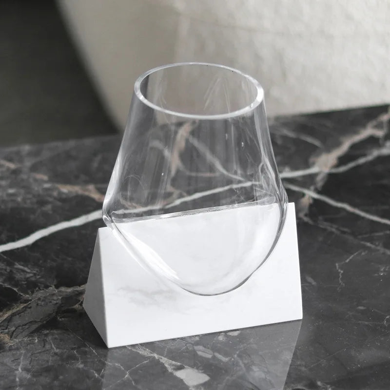 Afralia™ Abstract Glass Vase with Marble Base for Home Decoration