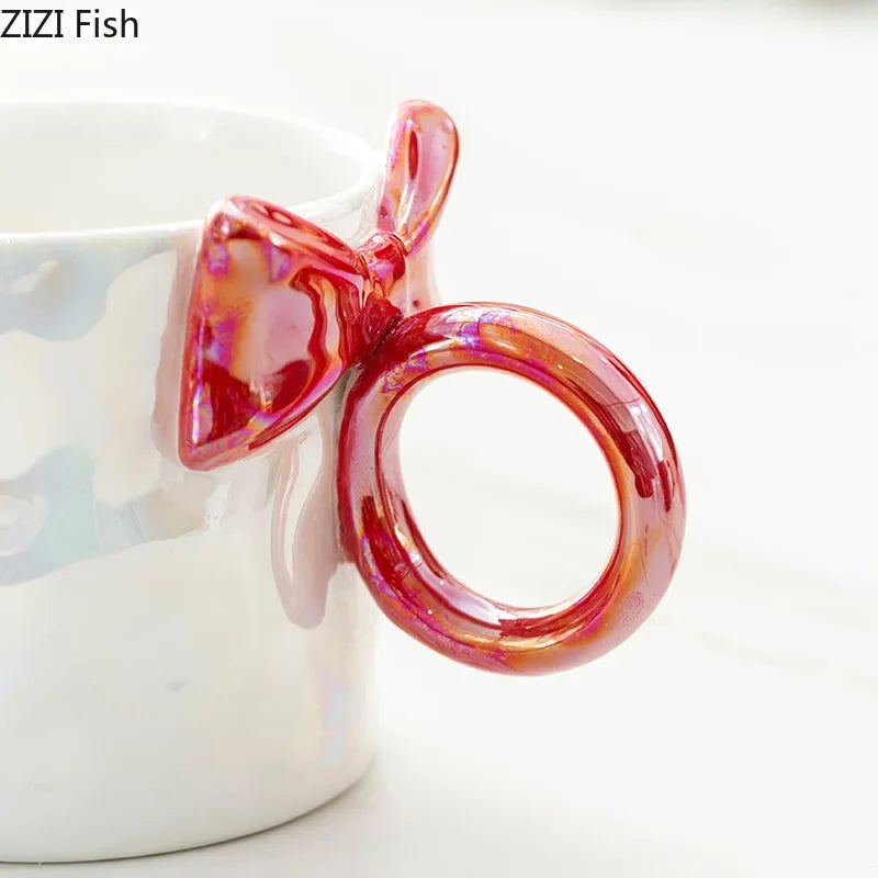 Afralia™ Bowknot Glazed Porcelain Coffee Mug, Lovely Design Tea Cup, Ideal for Milk and Juice