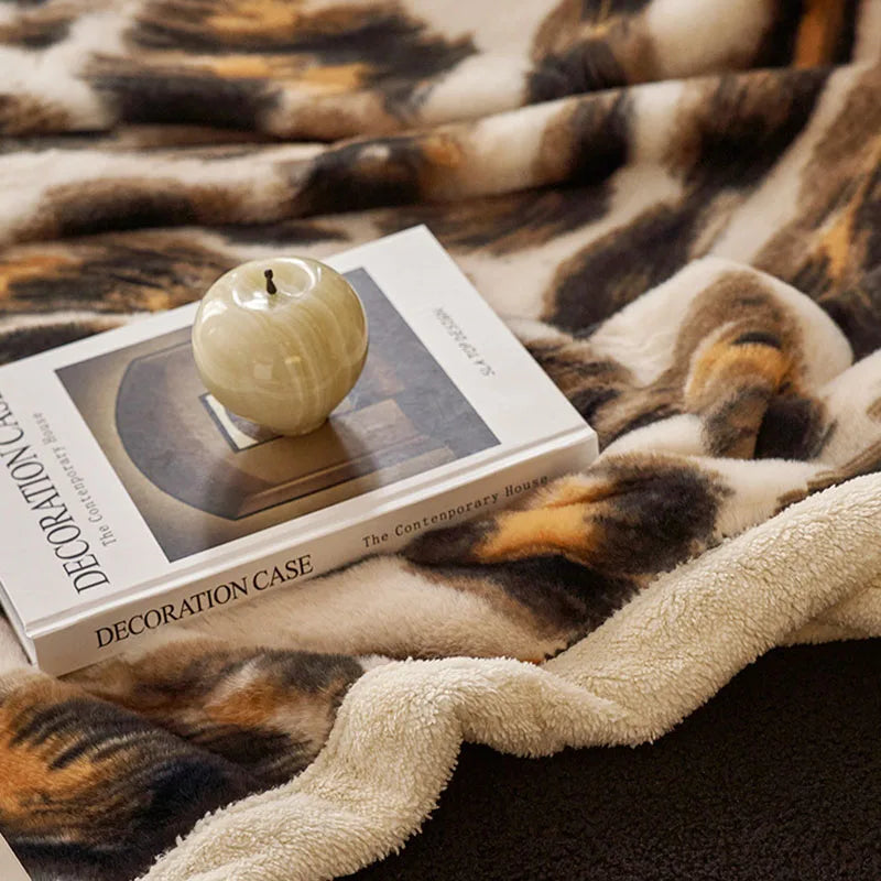 Afralia™ Luxe Leopard Rabbit Fur Blanket: Cozy Office & Sofa Throw, Skin-Friendly & Multi-Functional
