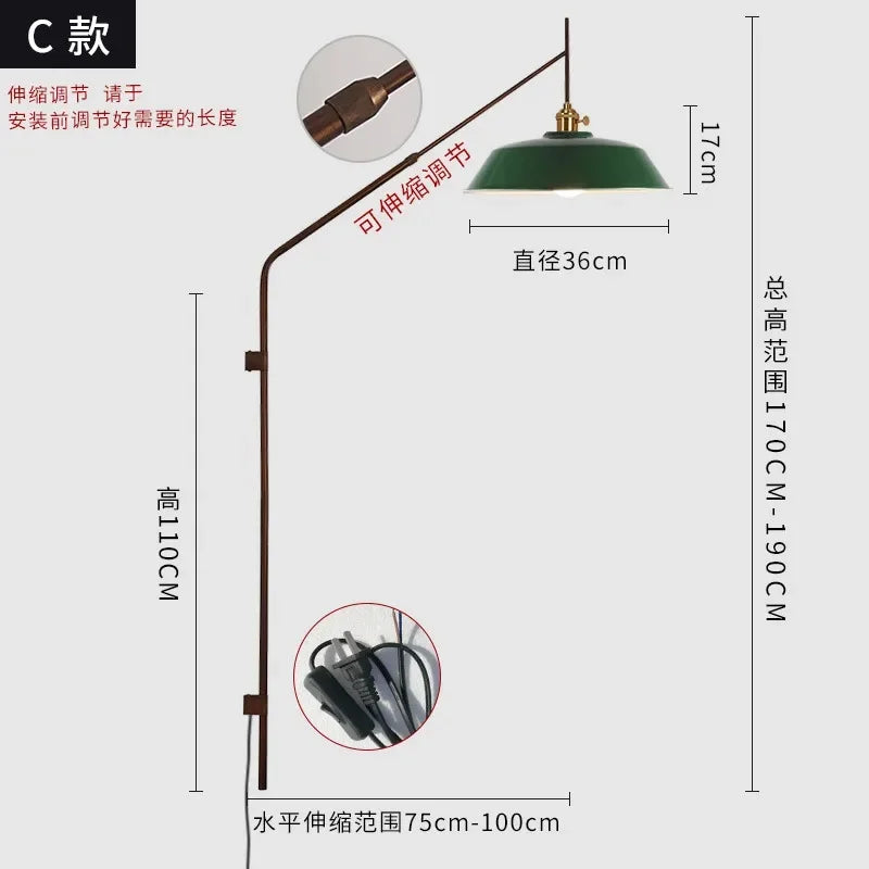 Afralia™ Long Pole Swing Arm Wall Lamp LED E27, Telescopic Design, Hotel Restaurant Hall Aisle