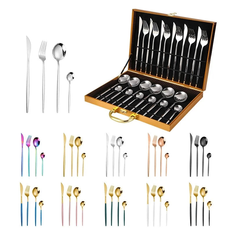 Afralia™ 24-Piece Gold Stainless Steel Cutlery Set - Elegant Tableware Gift Box