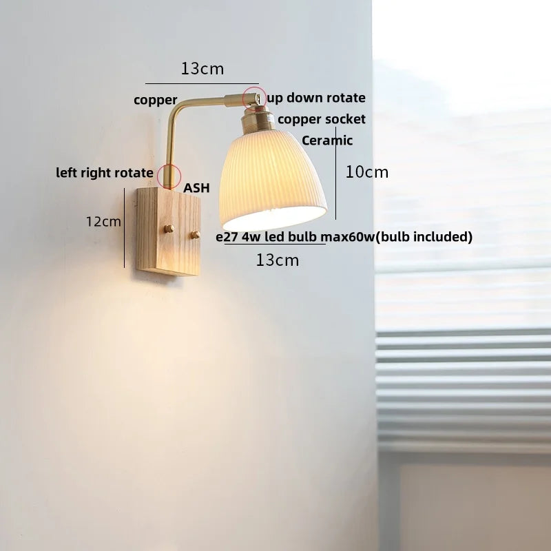 Afralia™ Modern Walnut Brass LED Wall Light Rotatable Bedside Sconce Stair Fixture