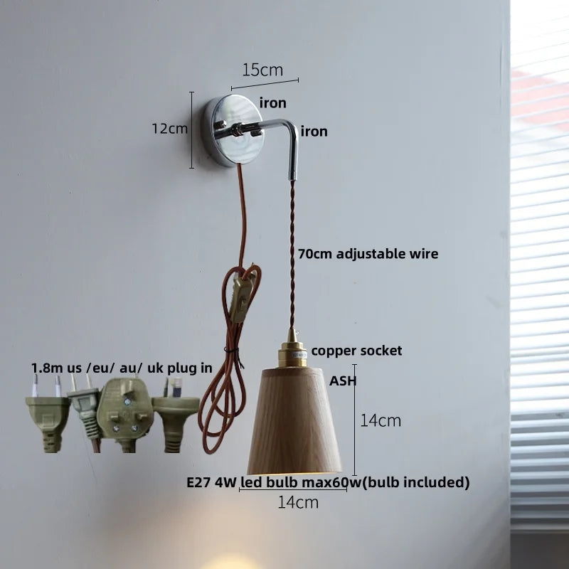 Afralia™ Walnut Ash LED Wall Sconce Adjustable Japanese Style Stair Light Fixtures