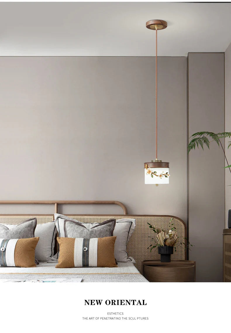 Afralia™ Walnut Small Pendant Lamp for Bedroom, Dining and Living Room Décor