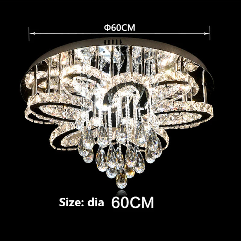 Afralia™ Dimmable LED Crystal Chandelier Chrome Ceiling Light Fixture
