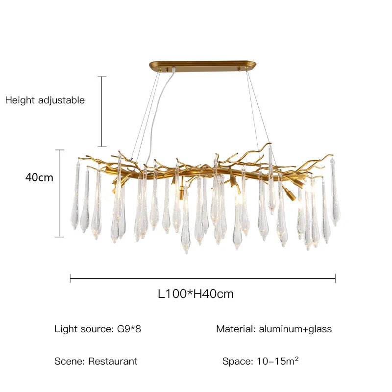 Afralia™ Classic Blue Crystal LED Hanging Chandelier for Elegant Living & Kitchen Decor