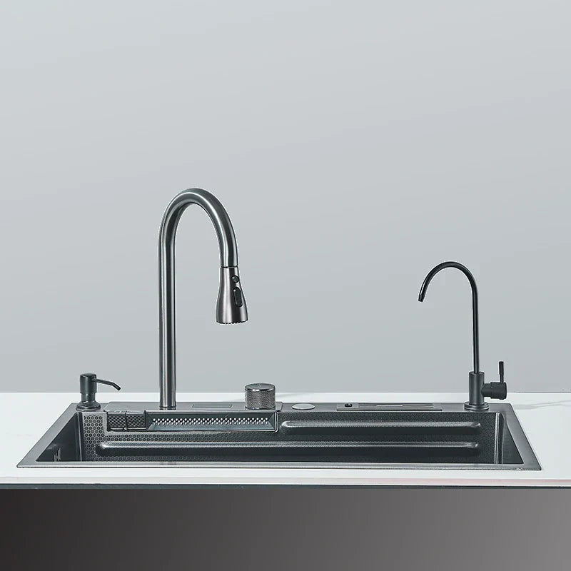 Afralia™ Stainless Steel Kitchen Sink Faucet Set with Digital Display - Complete Solution