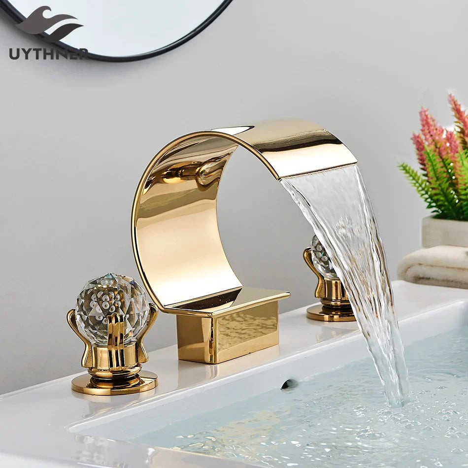 Afralia™ Crystal Waterfall Basin Faucet with Wide Spout for Bath Sink - Hot and Cold