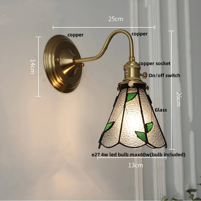 Afralia™ Vintage Green LED Wall Lights with Copper Knob Switch & Glass Shade