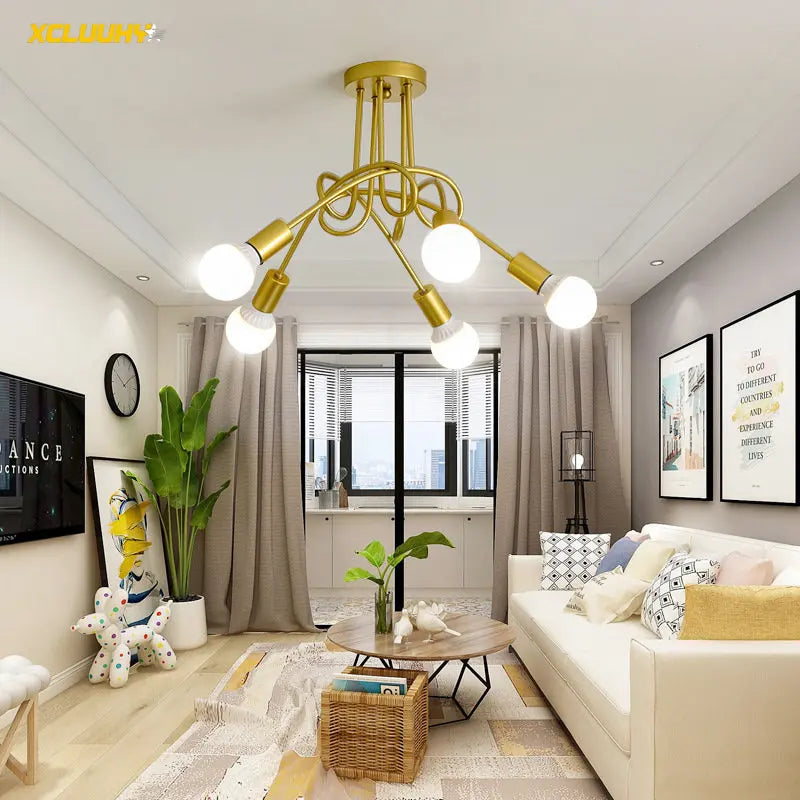 Afralia™ Gold Black Sputnik Chandelier Pendant Light for Living Room Bedroom Farmhouse