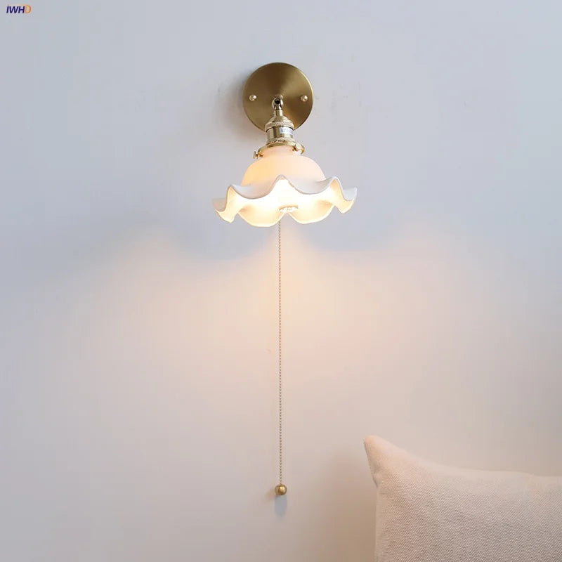 Afralia™ Ceramic LED Wall Lights | Pull Chain Switch | Bedroom Mirror Fixture
