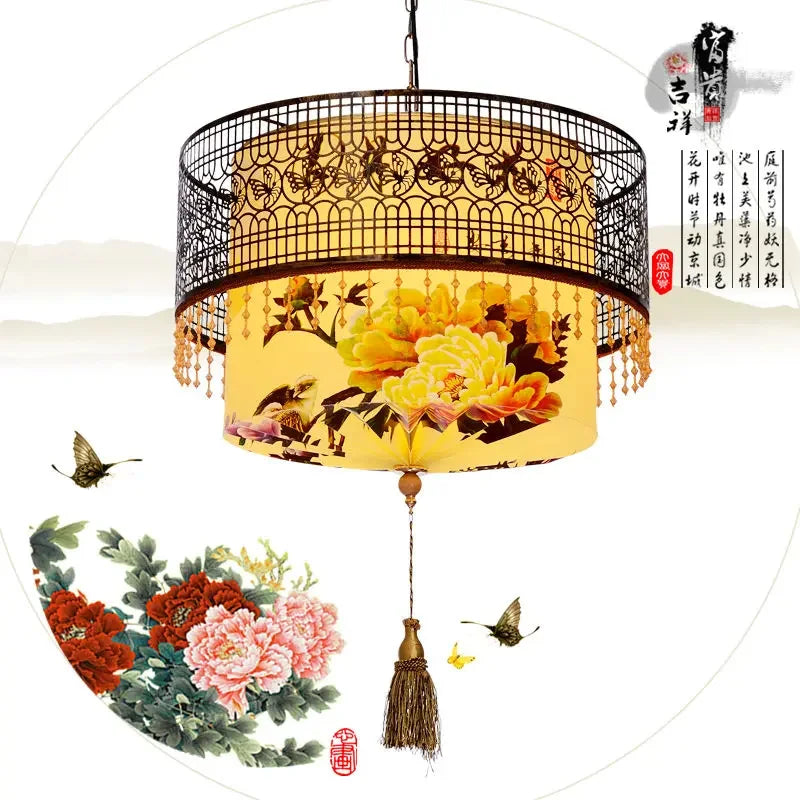 Afralia™ Vintage Sheepskin Antique Chinese Style Living Room Chandelier for Palace Hotel