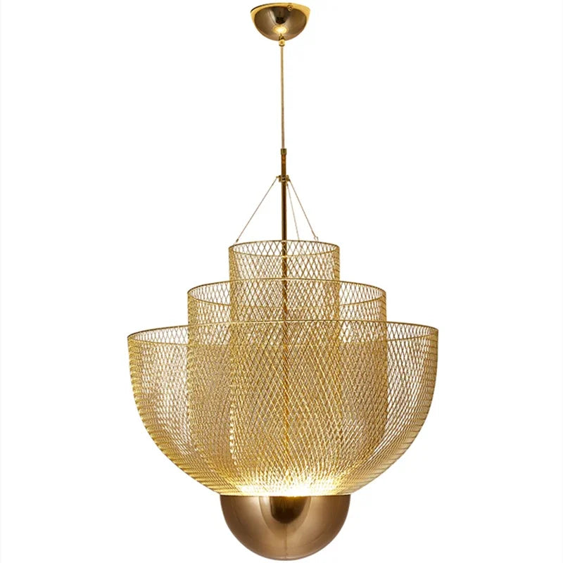 Afralia™ Metal Grid LED Chandelier Moooi Designer Pendant Iron Geometric Hollow Hanging Lamp