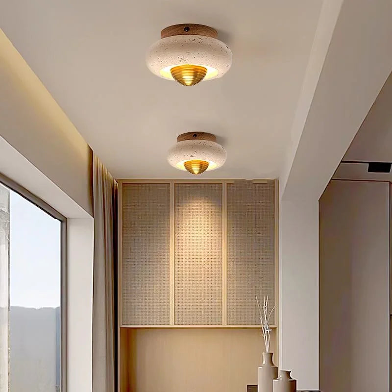 Afralia™ LED Ceiling Lamp Natural Yellow Travertine Walnut Wood Ceiling Lights