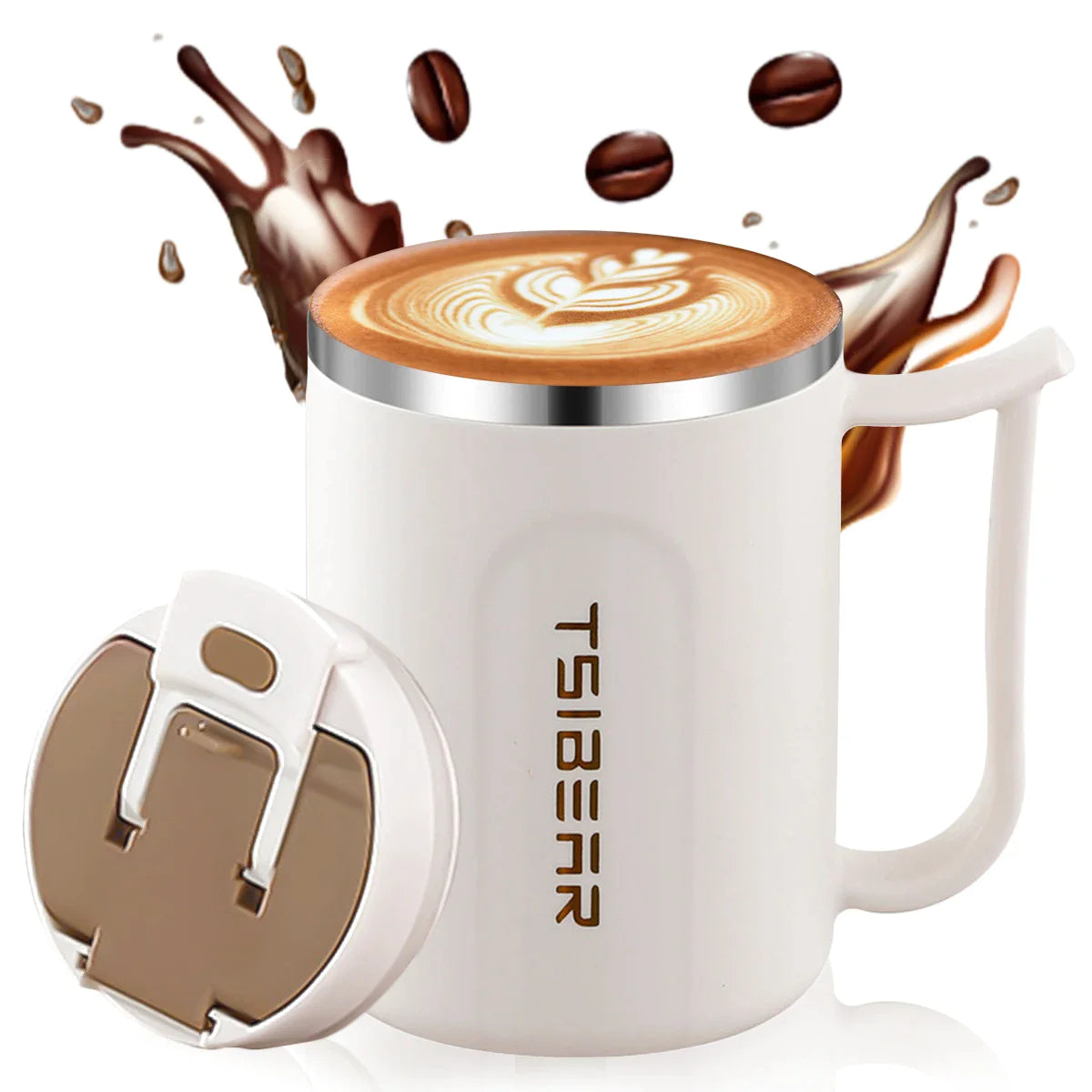 Afralia™ Stainless Steel Coffee Travel Mug with Handle, Sealing Lid, Double Wall Design