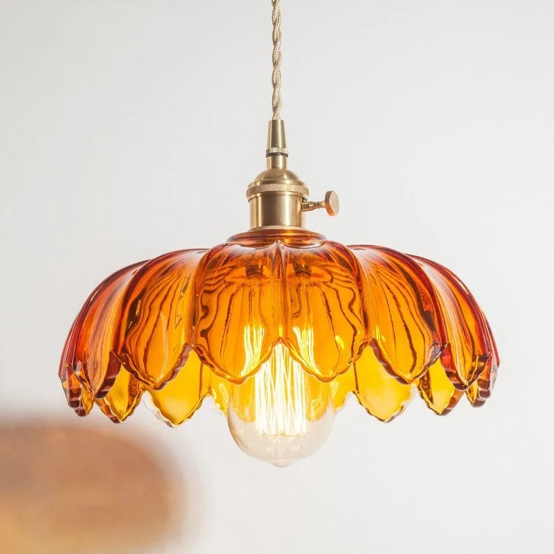 Afralia™ Brass Glass LED Pendant Lamp for Cafe Bar Restaurant Bedroom Loft