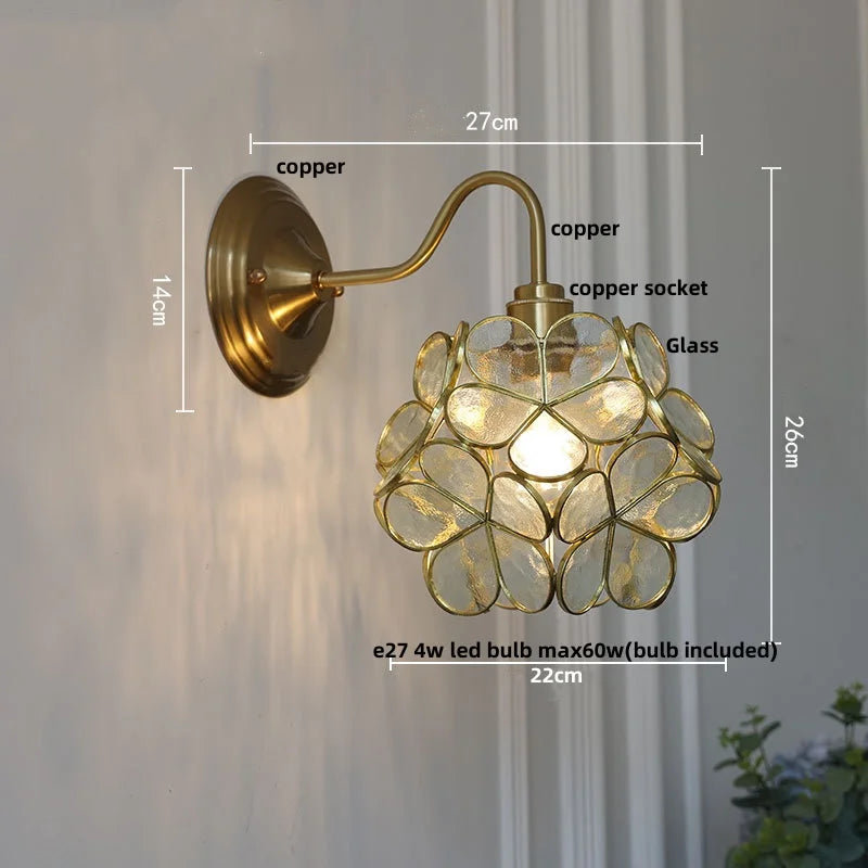 Afralia™ Vintage Blue Flower Glass Wall Sconce LED Lamp Fixture for Dining Study Room