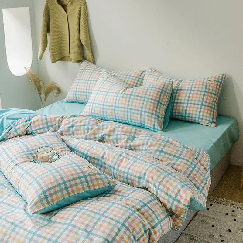 Afralia™ Plaid Pattern Cotton Duvet Cover Set - Queen Size, Soft & Skin Friendly Bedding