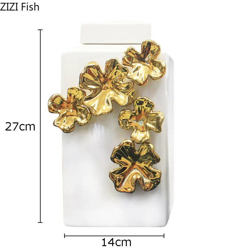 Afralia™ Golden Flower Relief Ceramic Storage Jar for Desk Decoration and Jewelry Box