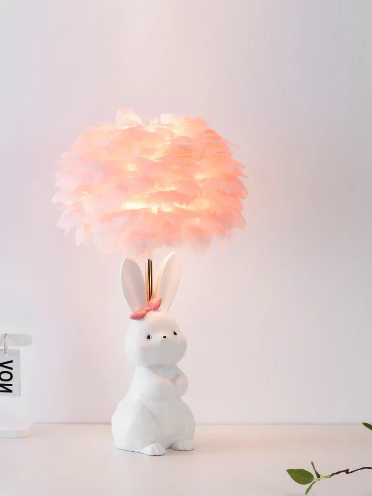 Afralia™ Rabbit Feather Bed Headlight: Cute Girl's Bedroom Desk Atmosphere Light