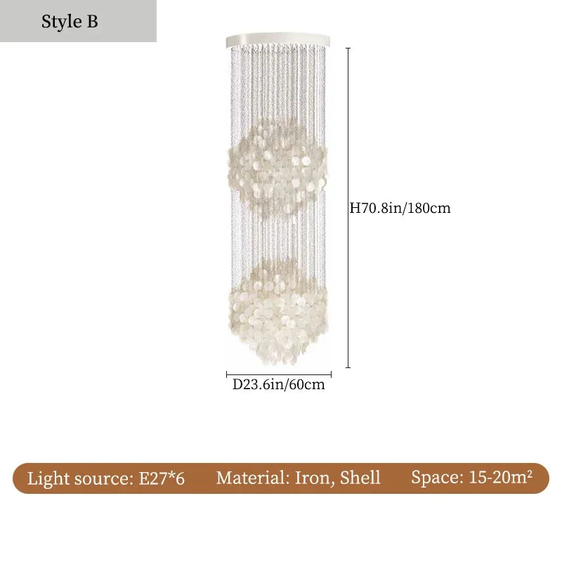 Afralia™ Mother of Pearl Chandelier: Unique Danish Design Shell Lights for Living Room, Dining Room, and Staircase