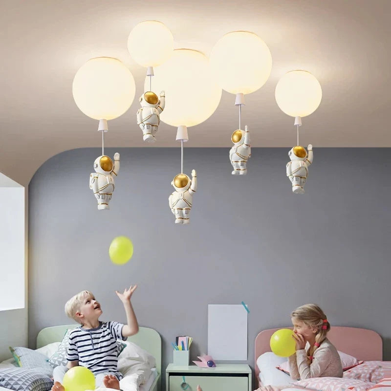 Afralia™ Children Nordic Bear Astronaut LED Ceiling Chandelier - Kid's Theme Decor