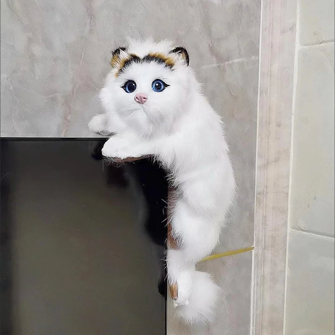 Afralia™ Plush Cat Art Figurine Hanging TV Crafts Décor Simulation Fluffy Cat Statue