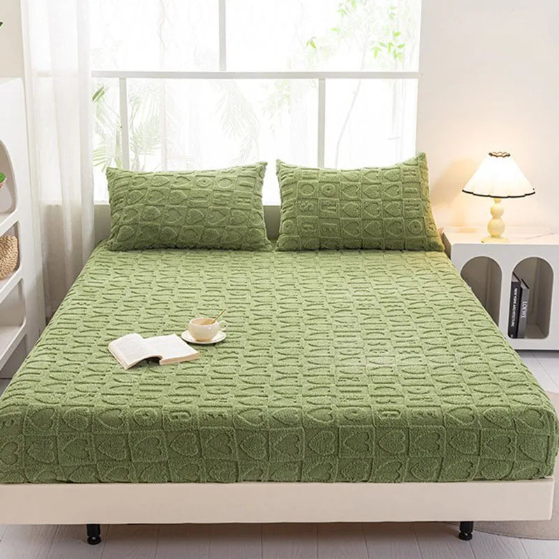 Afralia™ Tafu Velvet Fitted Sheet Coral Fleece Anti-Slip Bed Cover Grid Jacquard