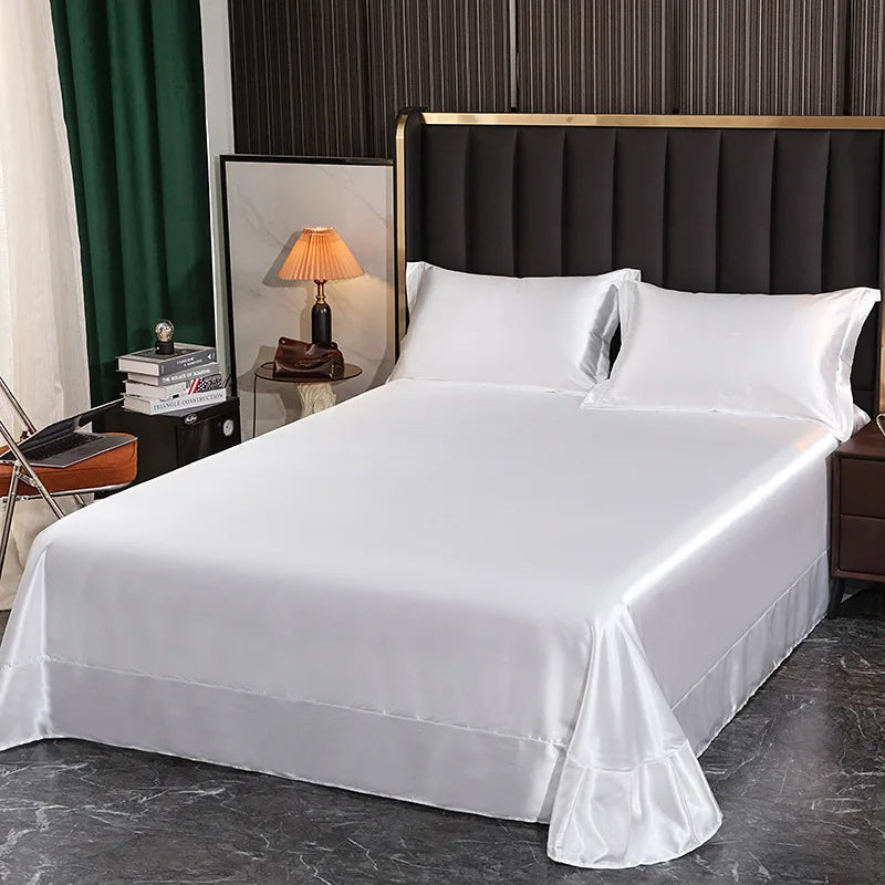Afralia™ Silk King Bed Sheet Set with Pillowcase - Luxuriously Soft Solid Color Flat Sheet