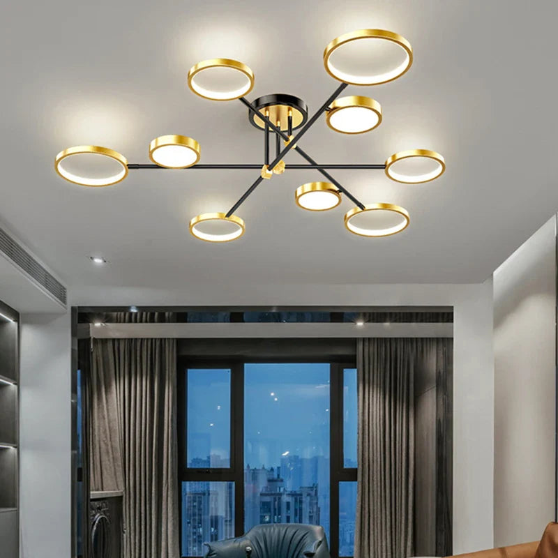 Afralia™ Gold Black Metal LED Chandelier - Minimalist 3 Color Temp Parlor Restaurant Lighting