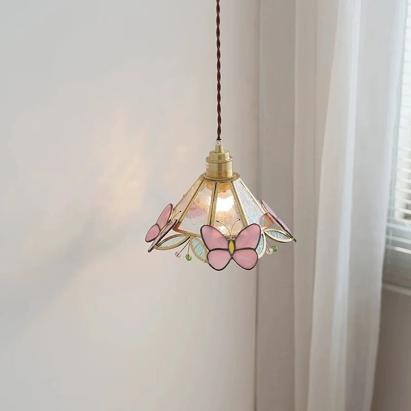 Afralia™ Tiffany Glass LED Pendant Light - Copper Vintage Hanging Lamp