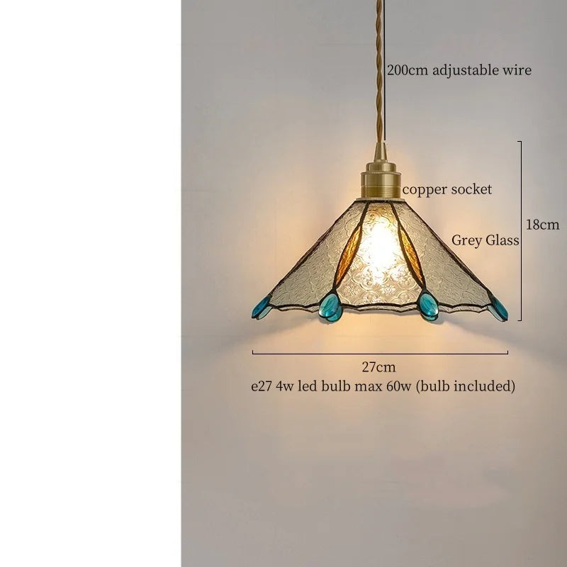 Afralia™ Tiffany Glass LED Pendant Light - Copper Vintage Hanging Lamp