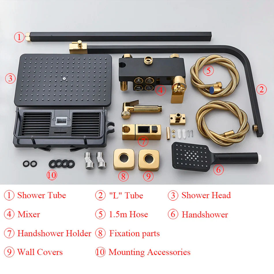 Afralia™ Digital Display Thermostatic Shower Faucet Set with Rain Shower Head