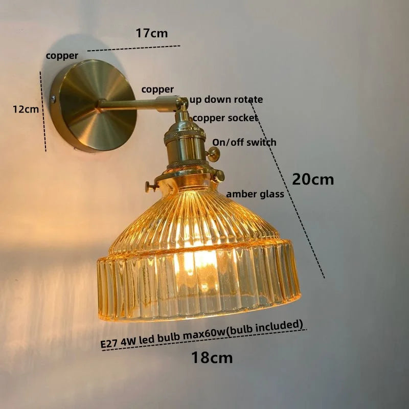 Afralia™ Clear Glass Copper Socket LED Wall Lamp with Pull Chain Switch