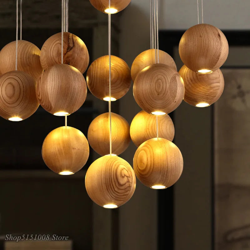 Solid Wood Pendant Light for Modern Nordic Living Room Decor by Afralia™