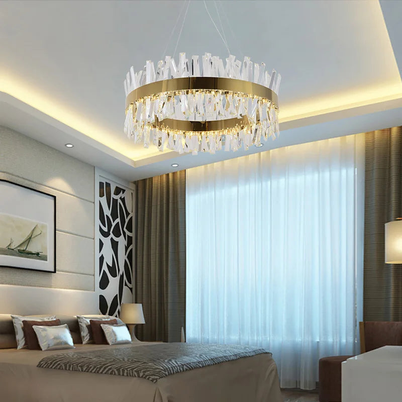 Afralia™ Crystal LED Pendant Light Chrome/Gold Luxury Chandelier for Kitchen Living Room.