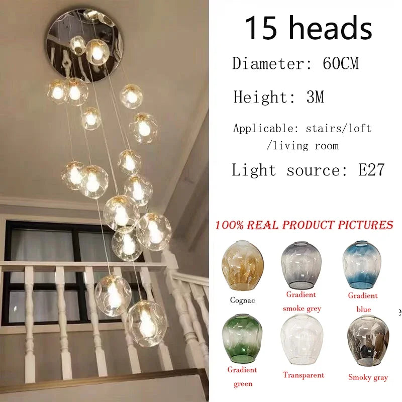 Afralia™ Rotating Stairwell LED Chandelier Glass Ball Modern Minimalist Nordic Long Chandelier