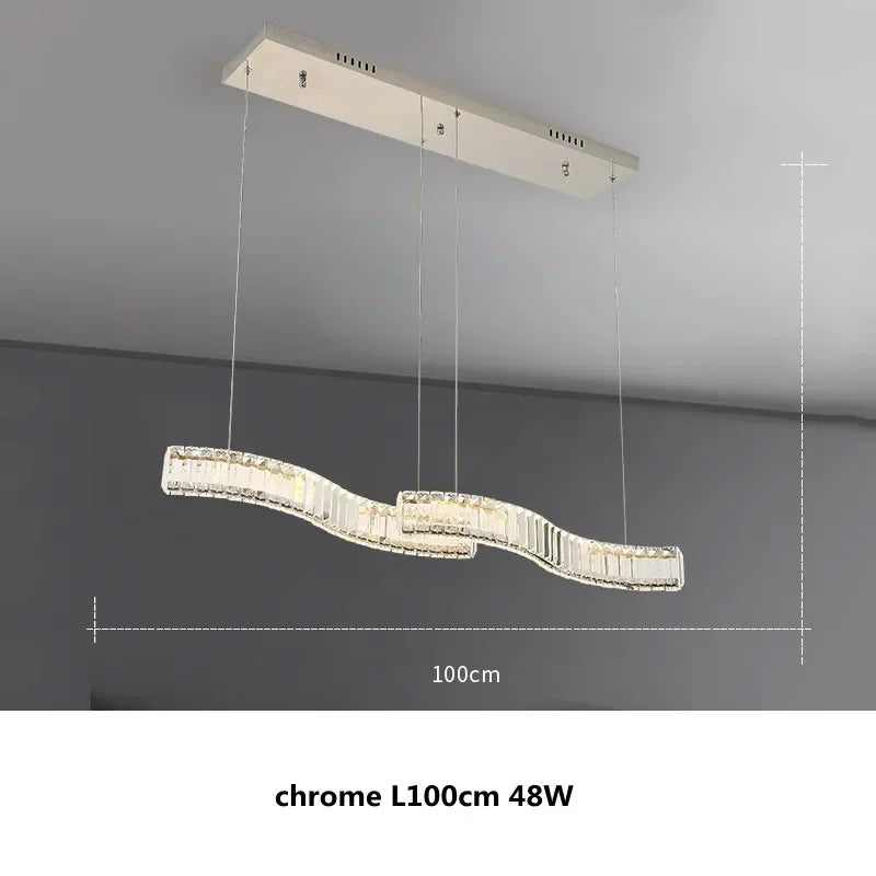 Afralia™ S Wave Steel & Crystal Dimmable LED Pendant Lights