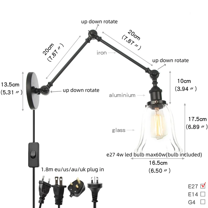 Afralia™ Black Vintage Swing Arm Wall Lamp - Adjustable Industrial Loft Design