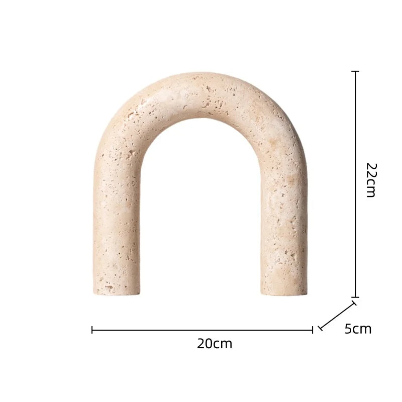 Afralia™ Marble Geometric Arch Sculpture: Elegant Yellow Cave Stone Ornament for Living Room.