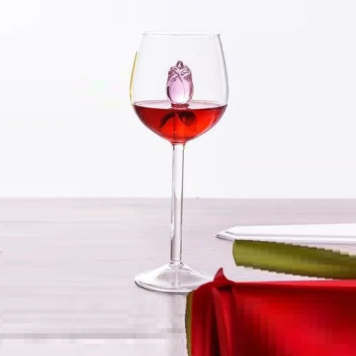 Afralia™ 3D Pink Glass Rose Wine Goblets Set - Lovely Household Gift