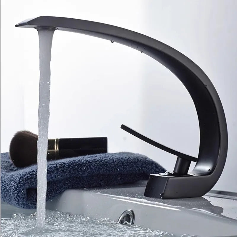 Afralia™ Black & Gold Modern Basin Faucet with Single Handle for Bathroom