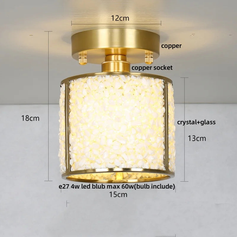 Afralia™ Copper Canopy LED Ceiling Light Glass Crystal Nordic Modern Decor for Home