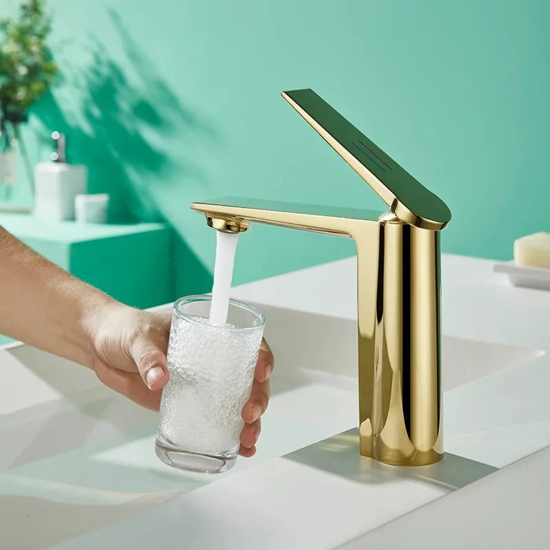 Afralia™ Gold Gray Bathroom Faucet Single Handle Mixer Sink Tap Deck Mounted