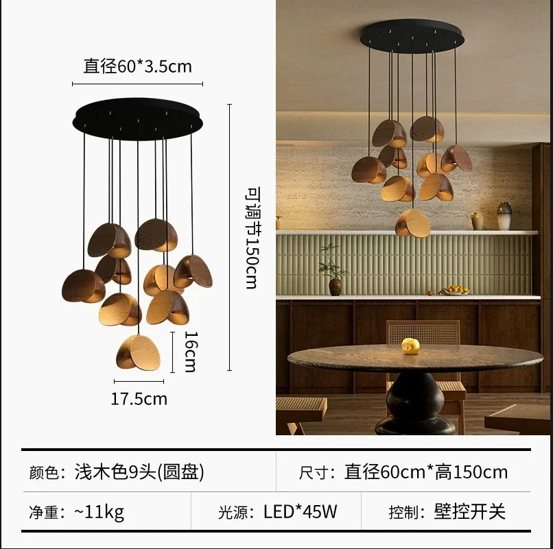 Afralia™ Wabi-sabi Wood Chandelier: Zen Tea Room Staircase Light, Retro Living Room Design