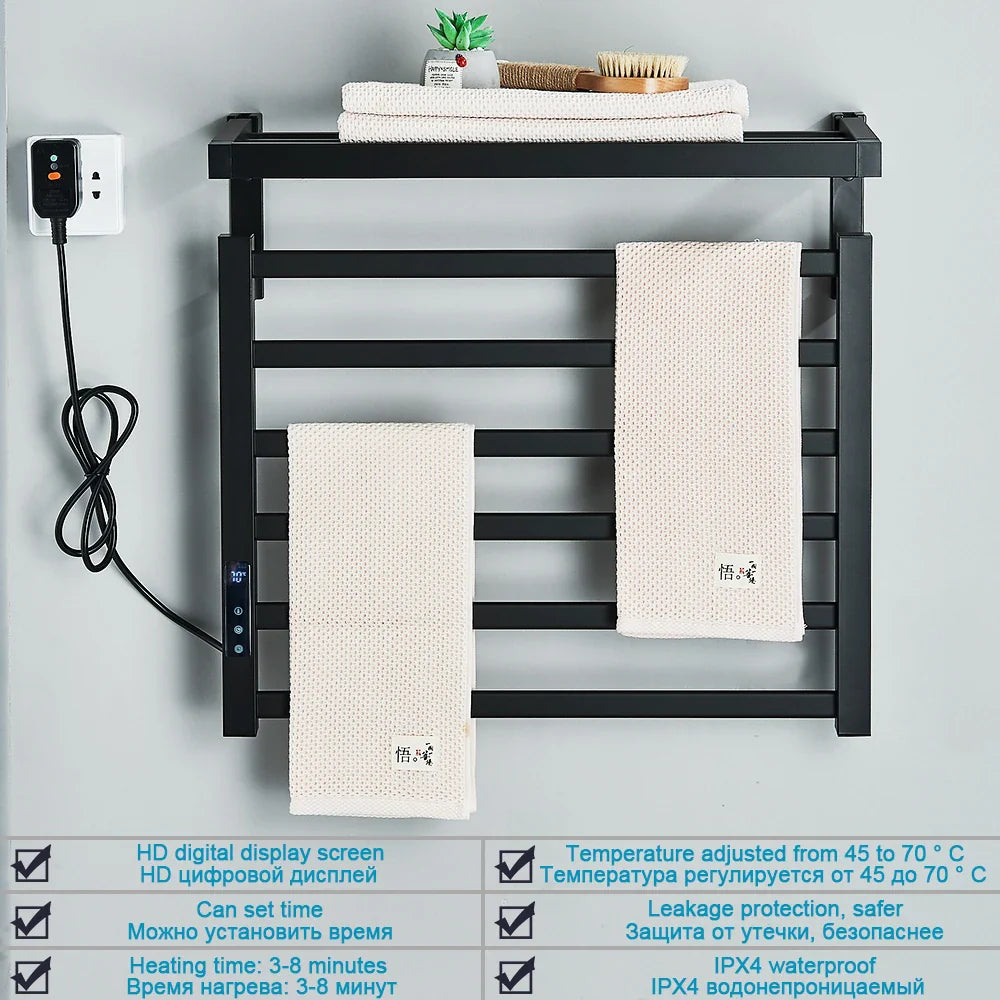 Afralia™ Electric Towel Warmer Rack Digital Display Temperature Time Control Towel Rail